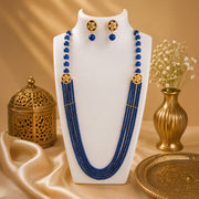 Penta Layer Cobalt Blue Pearl Necklace Set